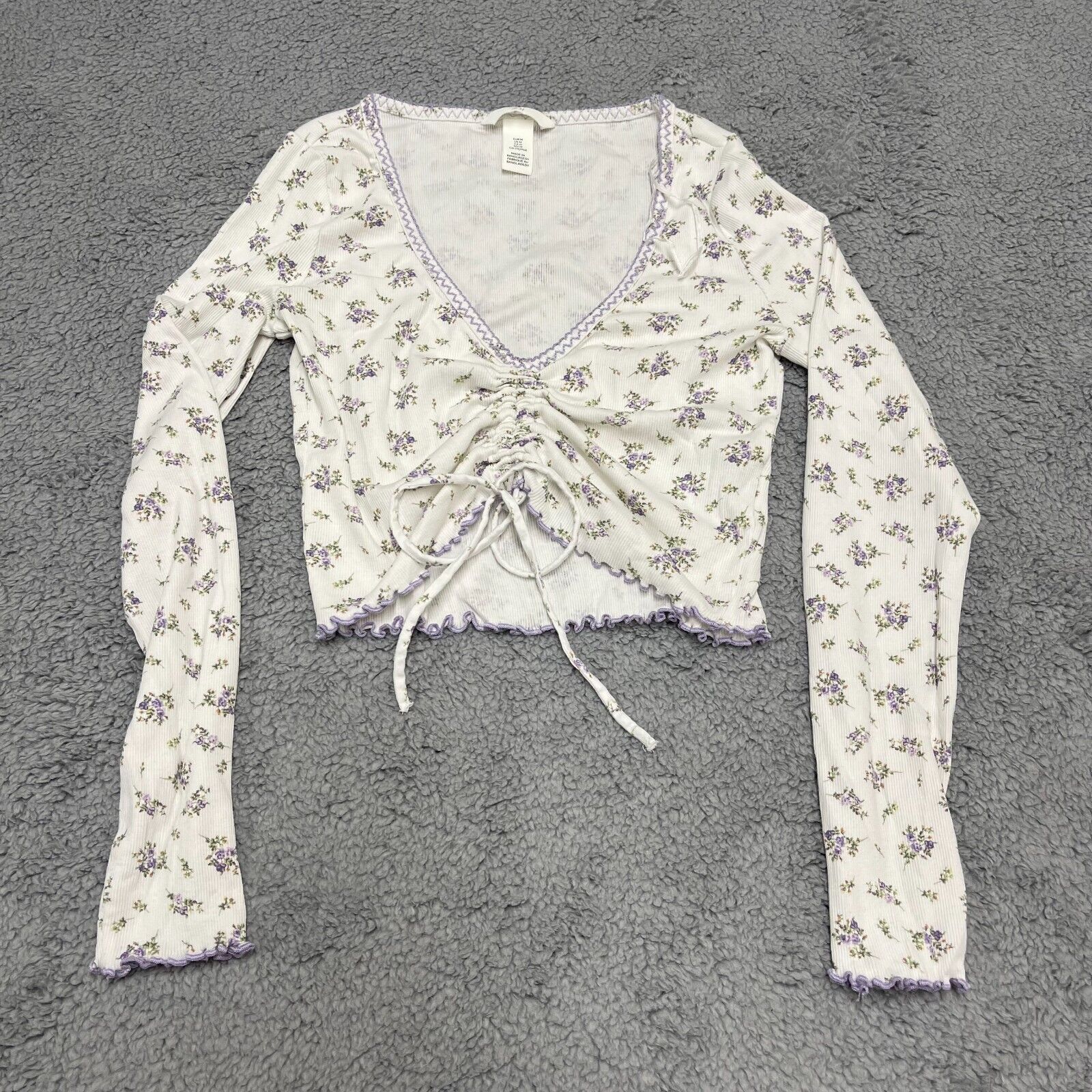 H & M Long Sleeve Shirt Womens Medium Floral Cropped